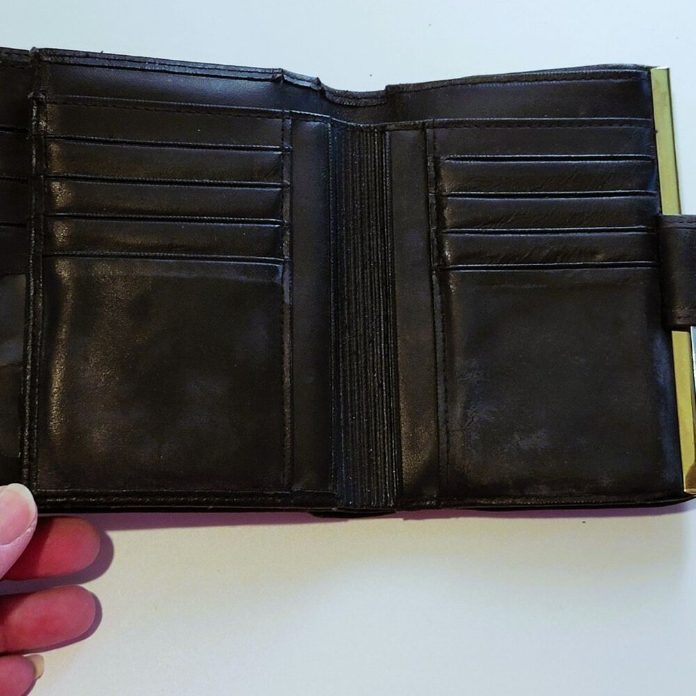 Buxton Leather BiFold Wallet Snap Kisslock Coin Black Top Grain Cowhide Vintage - Picture 5 of 16